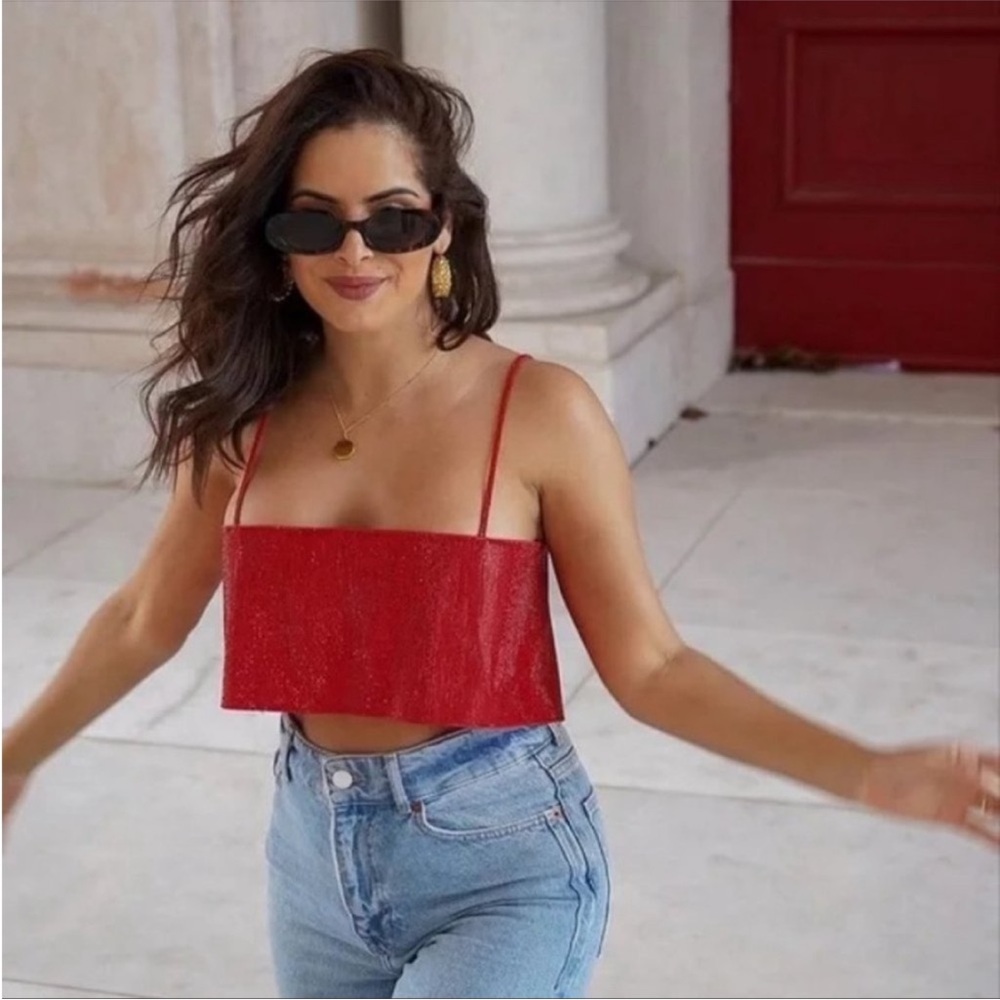 Zara shimmery red rhinestones top - Picture 9 of 14